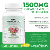 Maxi Health Evening Primrose Oil Capsules showing the side view of the bottle