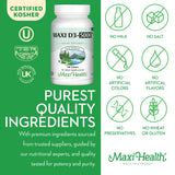 Maxi Health Extra Strength Vitamin D3 5000 IU Tablets on a kitchen counter