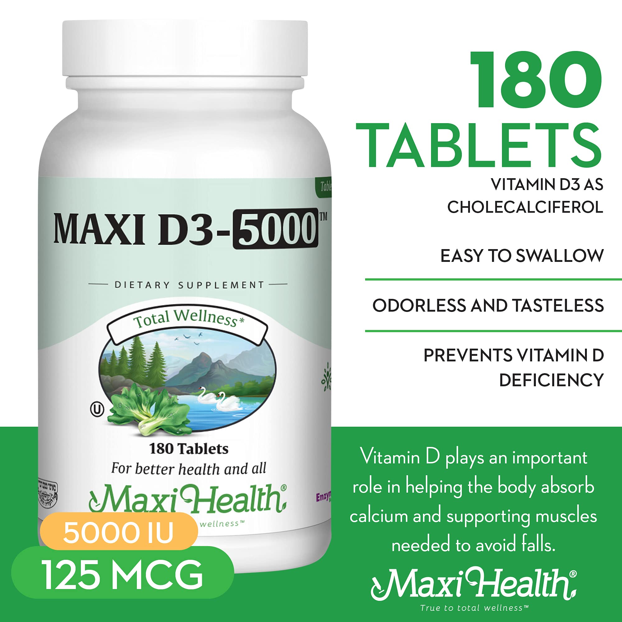 Maxi Health Extra Strength Vitamin D3 5000 IU Tablets packaging