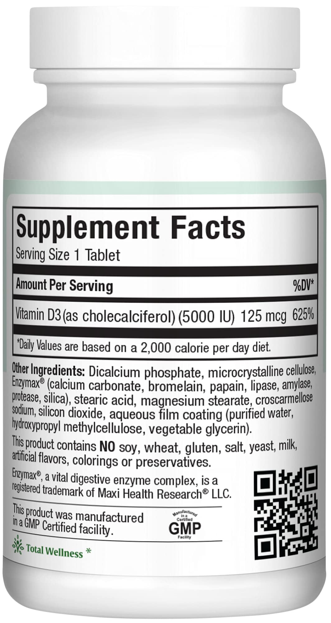 Maxi Health Extra Strength Vitamin D3 5000 IU Tablets side view