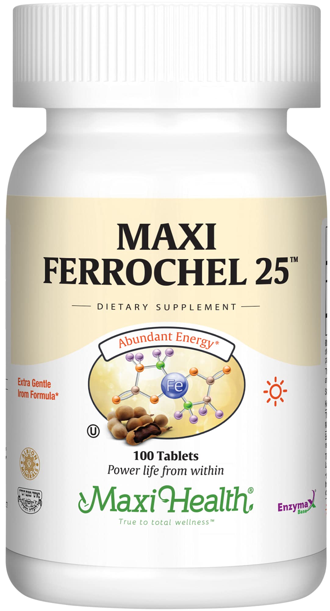 Maxi Health Ferrochel 25 Iron Supplement 100 Tablets front view