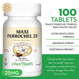 Maxi Health Ferrochel 25 Iron Supplement side view of bottle