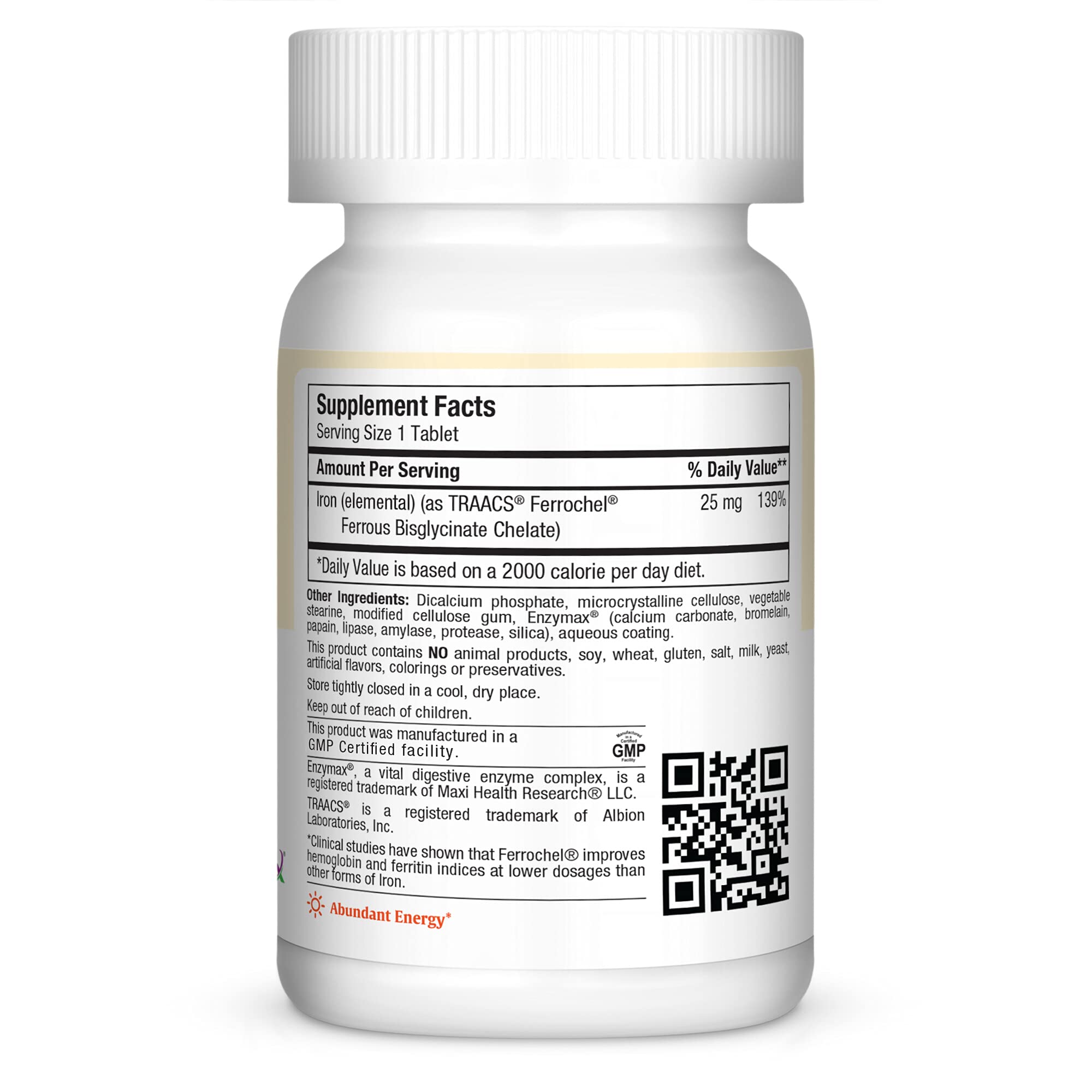 Maxi Health Ferrochel 25 Iron Supplement vegetarian label