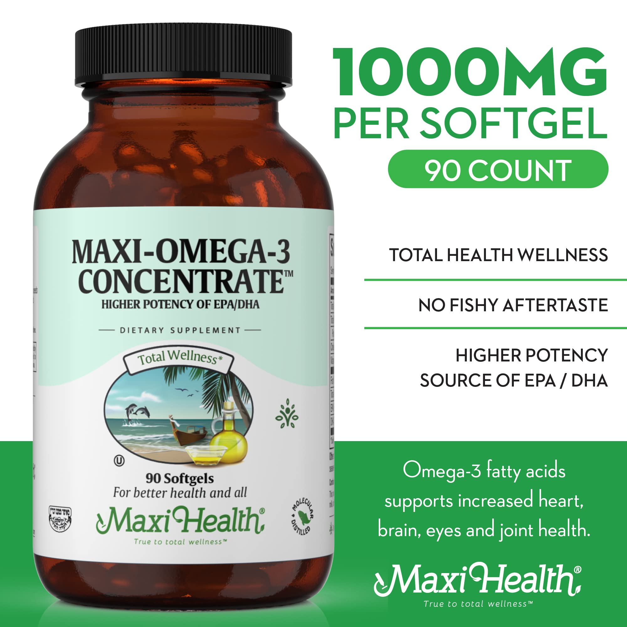 Maxi Health Fish Oil Softgels packaging side view