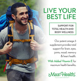 Maxi Health Fish Oil Softgels showing softgel size