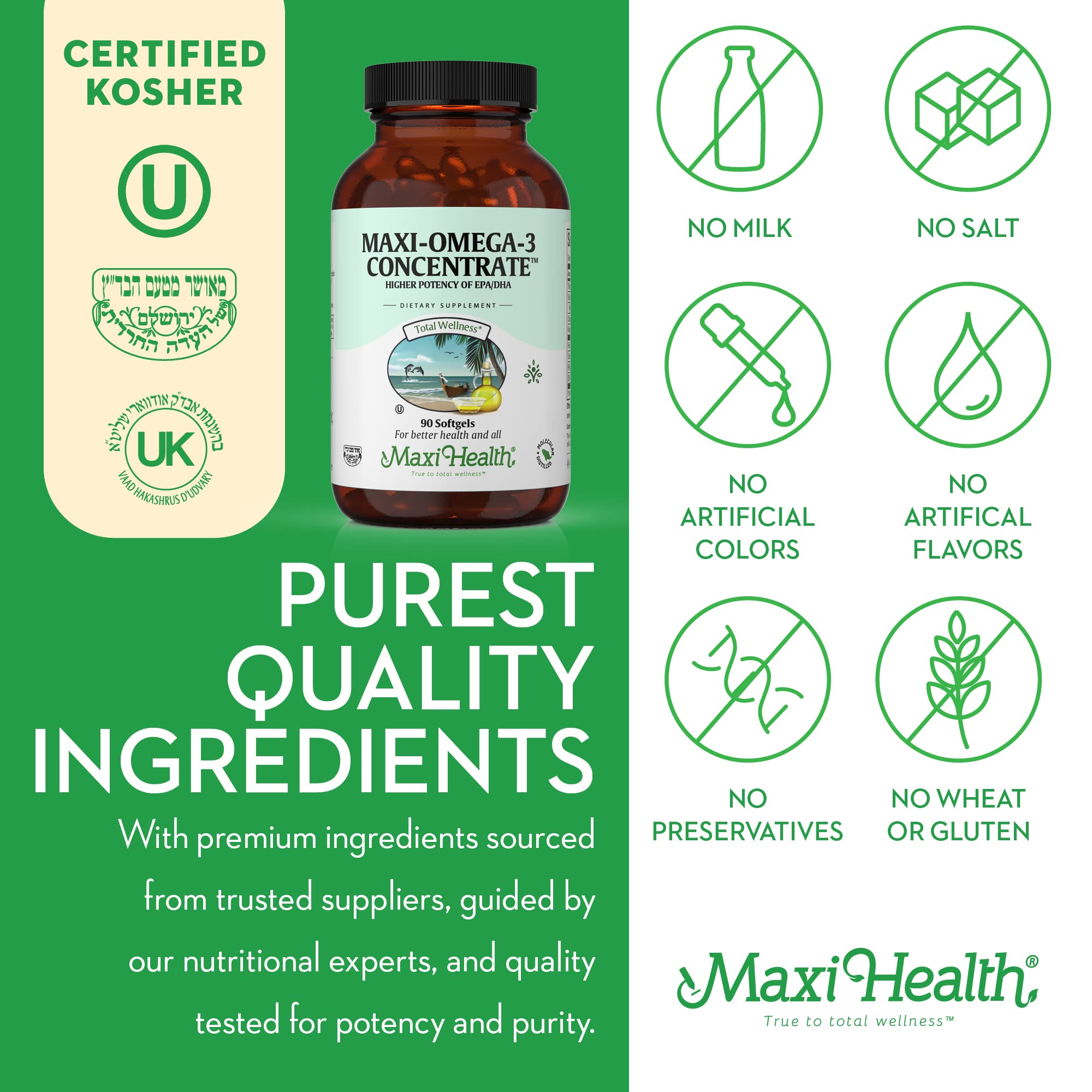Maxi Health Fish Oil Softgels with serving size information