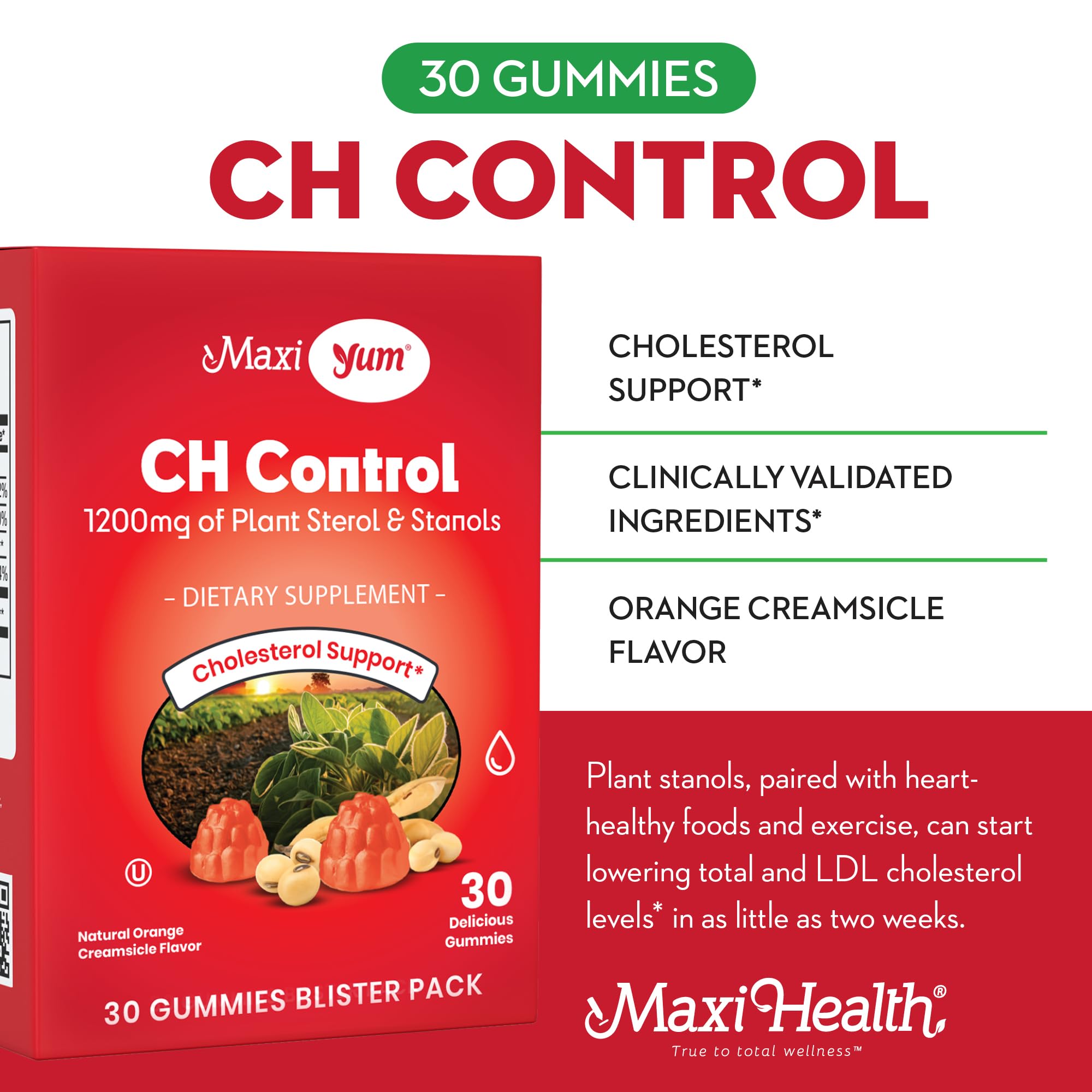 Maxi Health gummies displayed on a wooden table