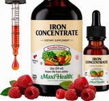 Maxi Health Iron Supplement liquid bottle front view with berry flavour