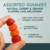 Maxi Health Kids Melatonin Gummies 1mg cherry and orange flavours side view