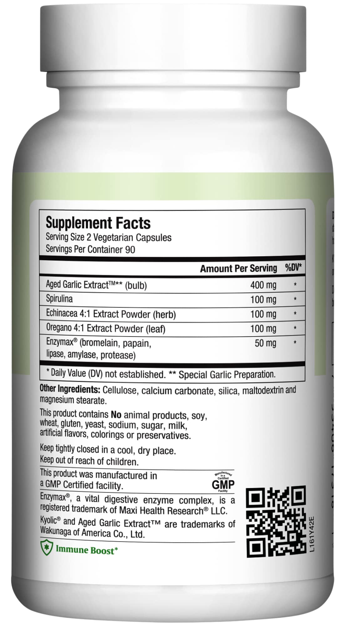 Maxi Health Kyolic Aged Garlic Capsules 400mg bottle side view