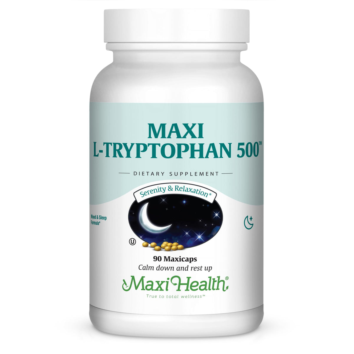 Maxi Health L-Tryptophan 500mg 90 Capsules front view
