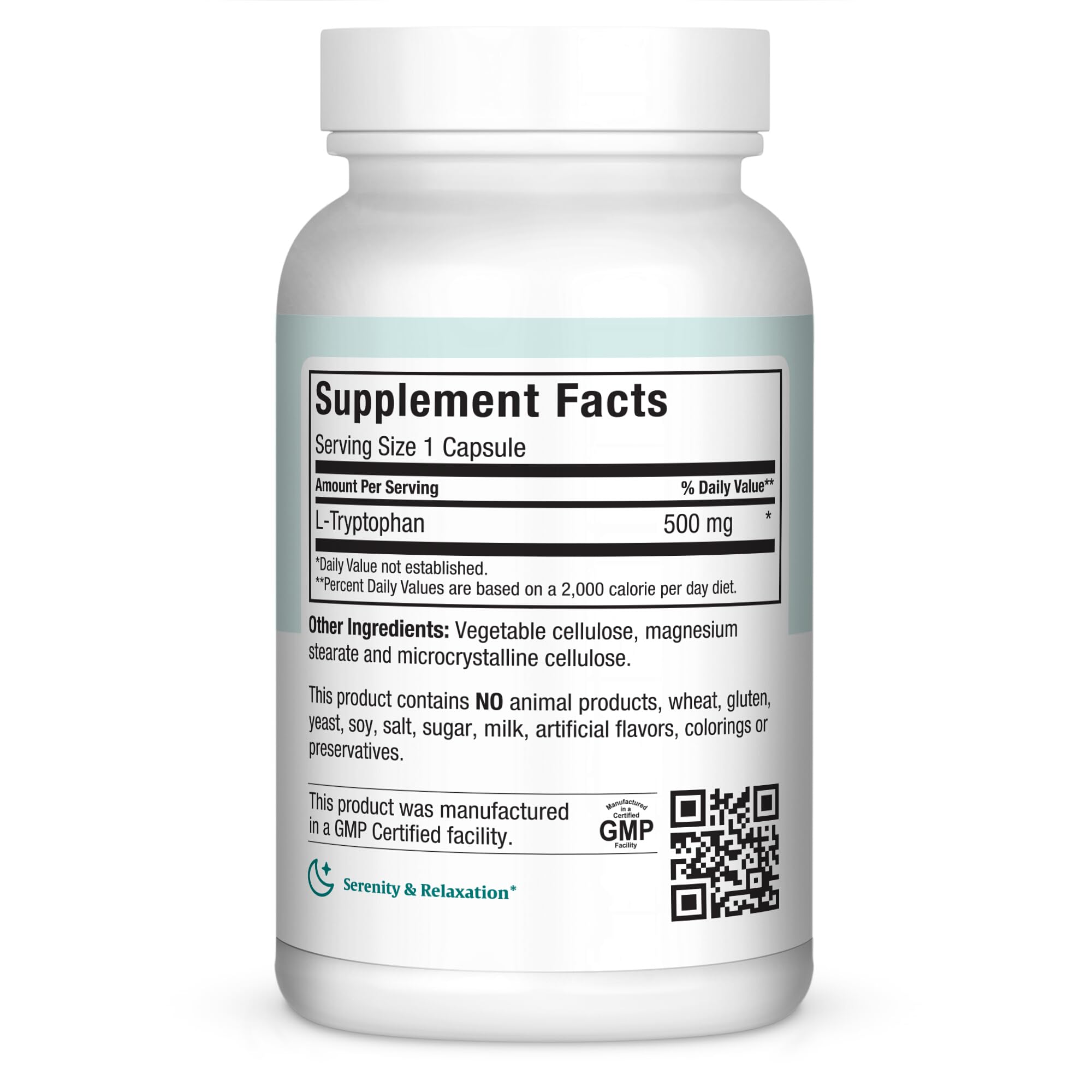 Maxi Health L-Tryptophan 500mg 90 Capsules side view