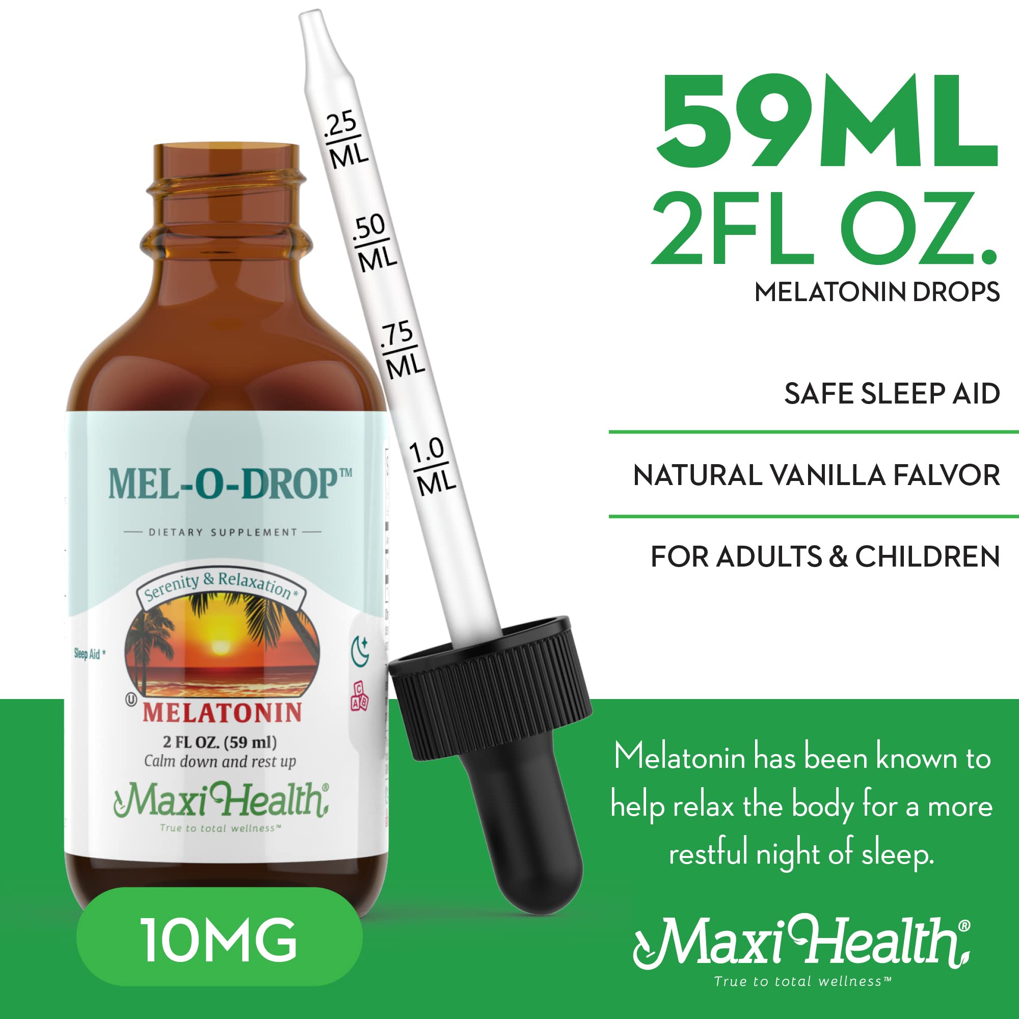 Maxi Health Liquid Melatonin for Kids 2 fl oz packaging