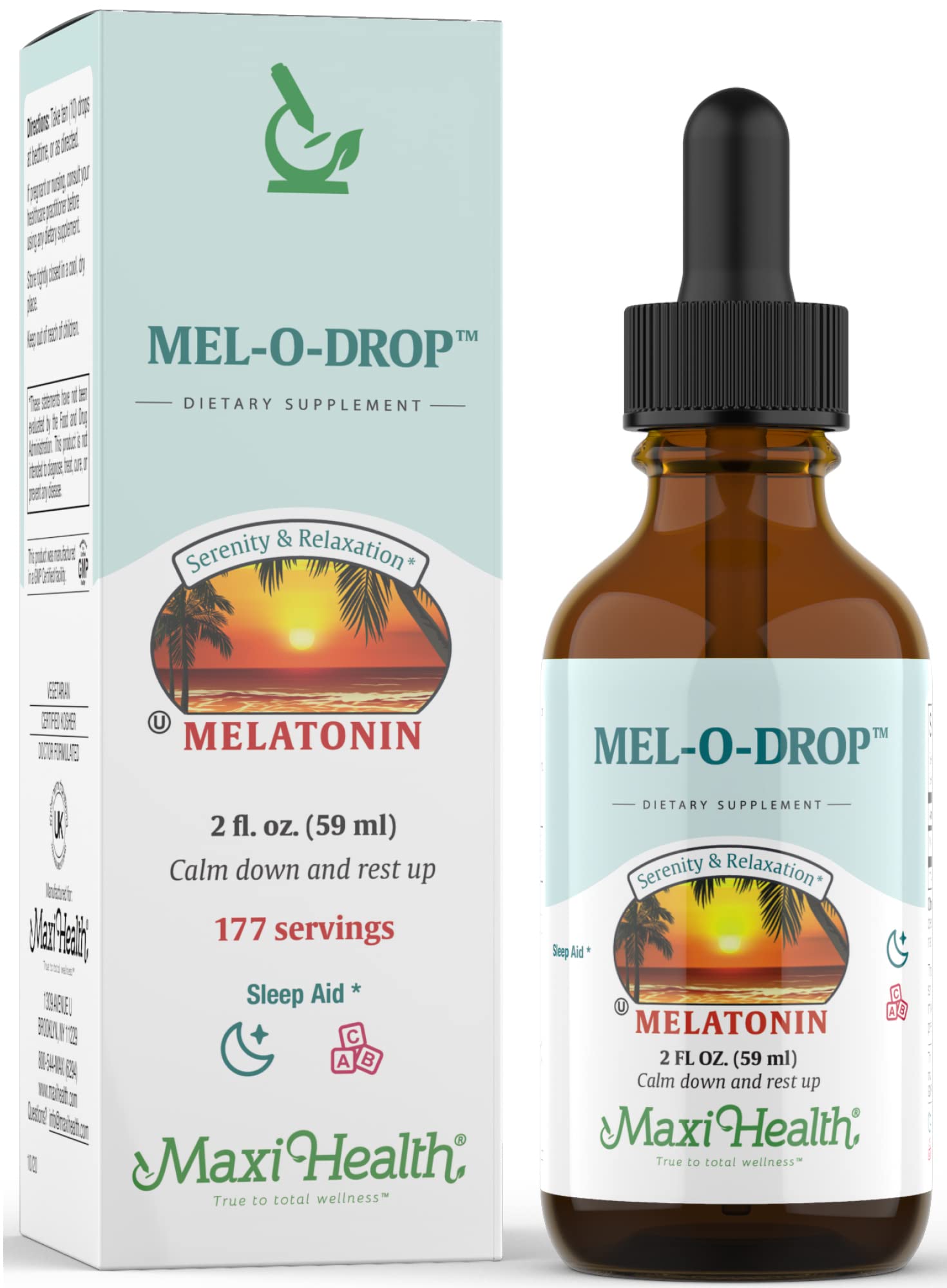 Maxi Health Liquid Melatonin for Kids 2 fl oz side view