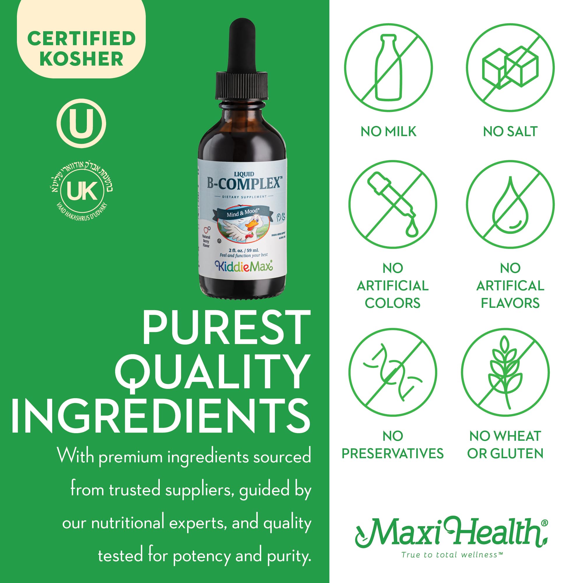 Maxi Health Liquid Vitamin B Complex ingredients list on back