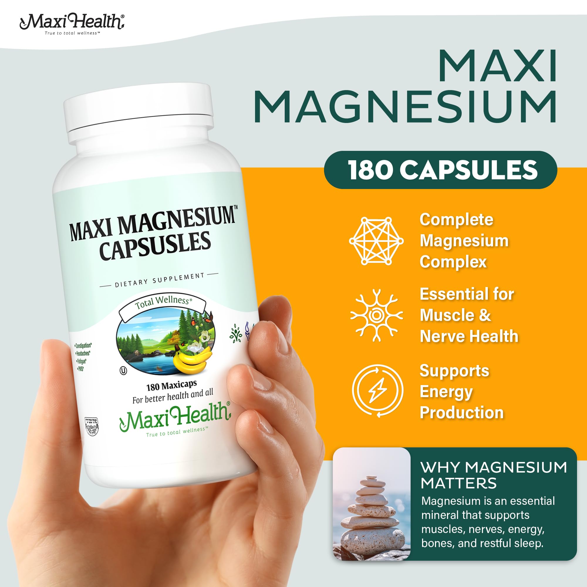 Maxi Health Magnesium Supplement 240g side view with label