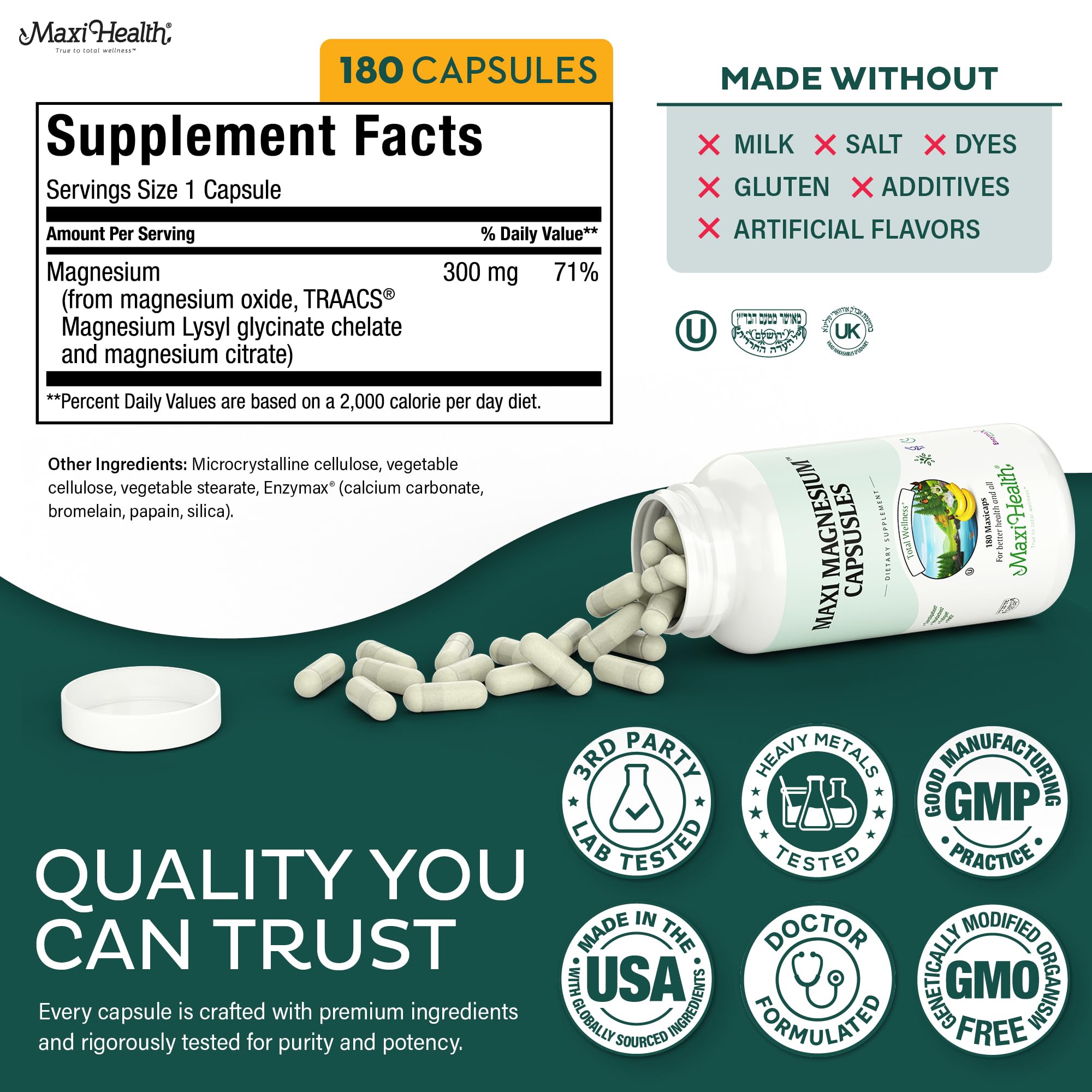 Maxi Health Magnesium Supplement 240g with measuring spoon