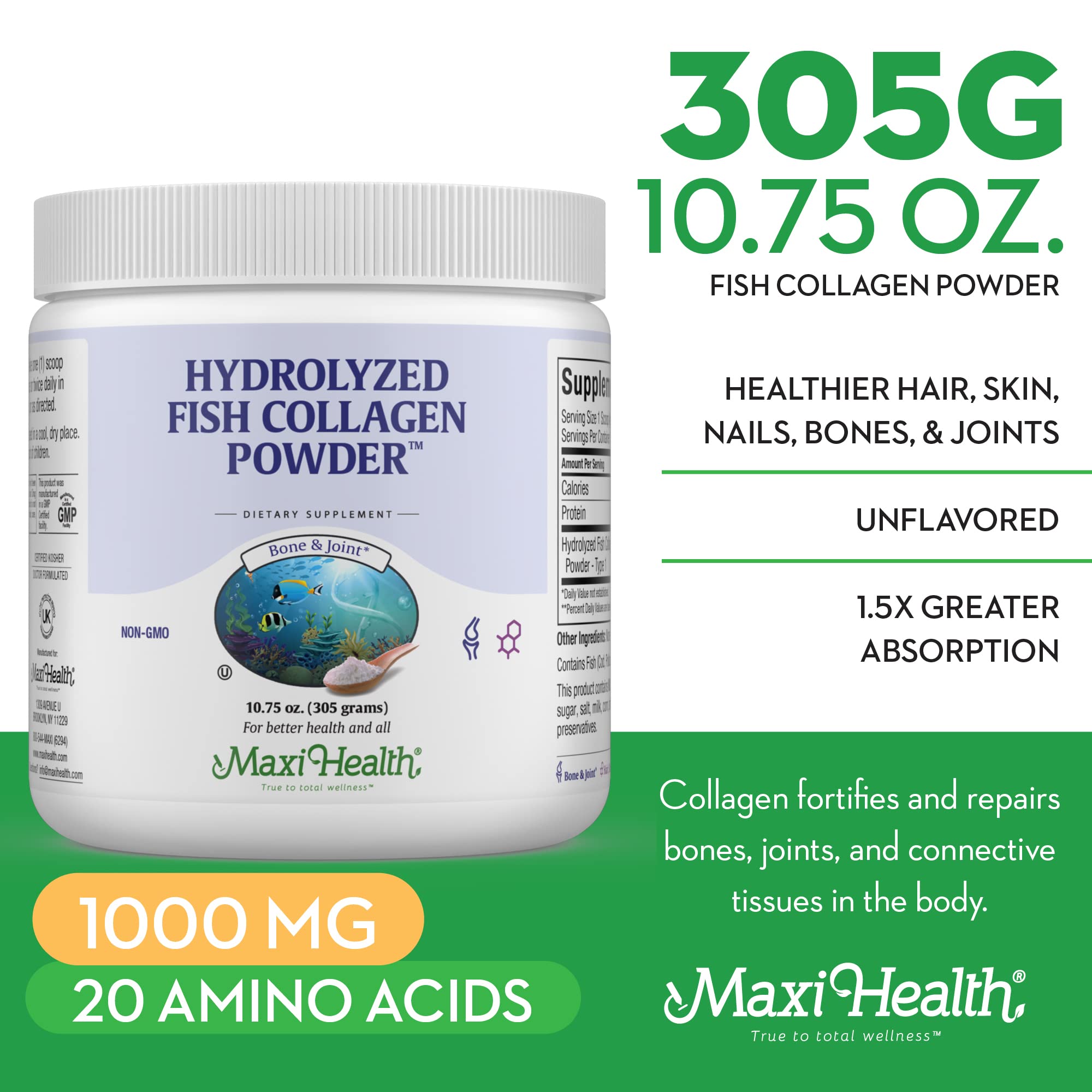 Maxi Health Marine Collagen Peptides Powder 227g packaging