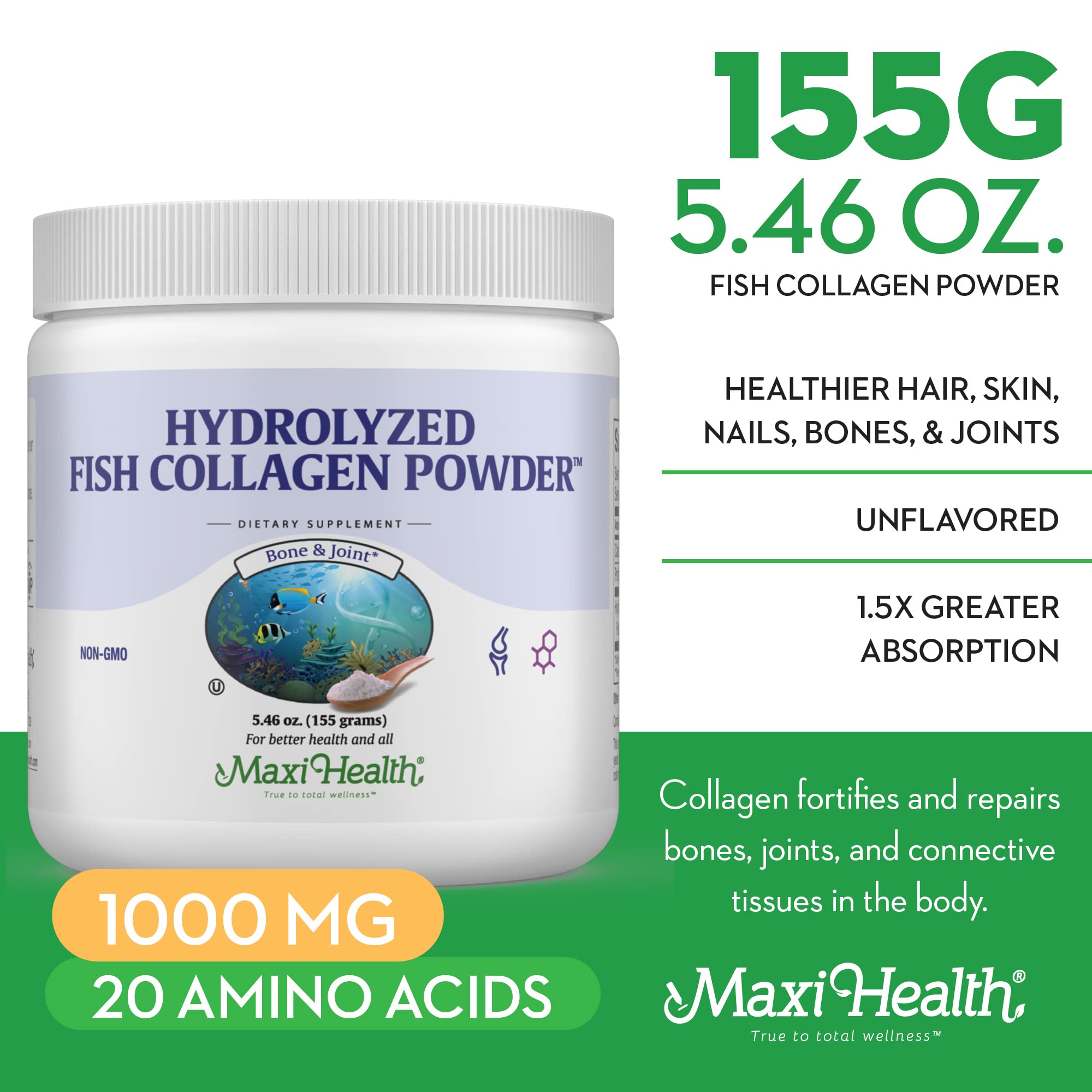 Maxi Health Marine Collagen Peptides Powder mixed in a smoothie
