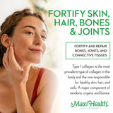 Maxi Health Marine Collagen Peptides Powder with ingredients background
