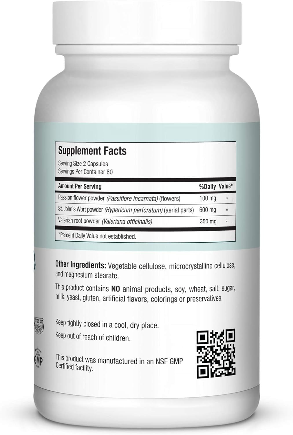 Maxi Health Maxi Calm 120 Capsules back view with ingredient list