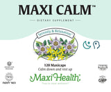 Maxi Health Maxi Calm 120 Capsules packaging on a wooden table