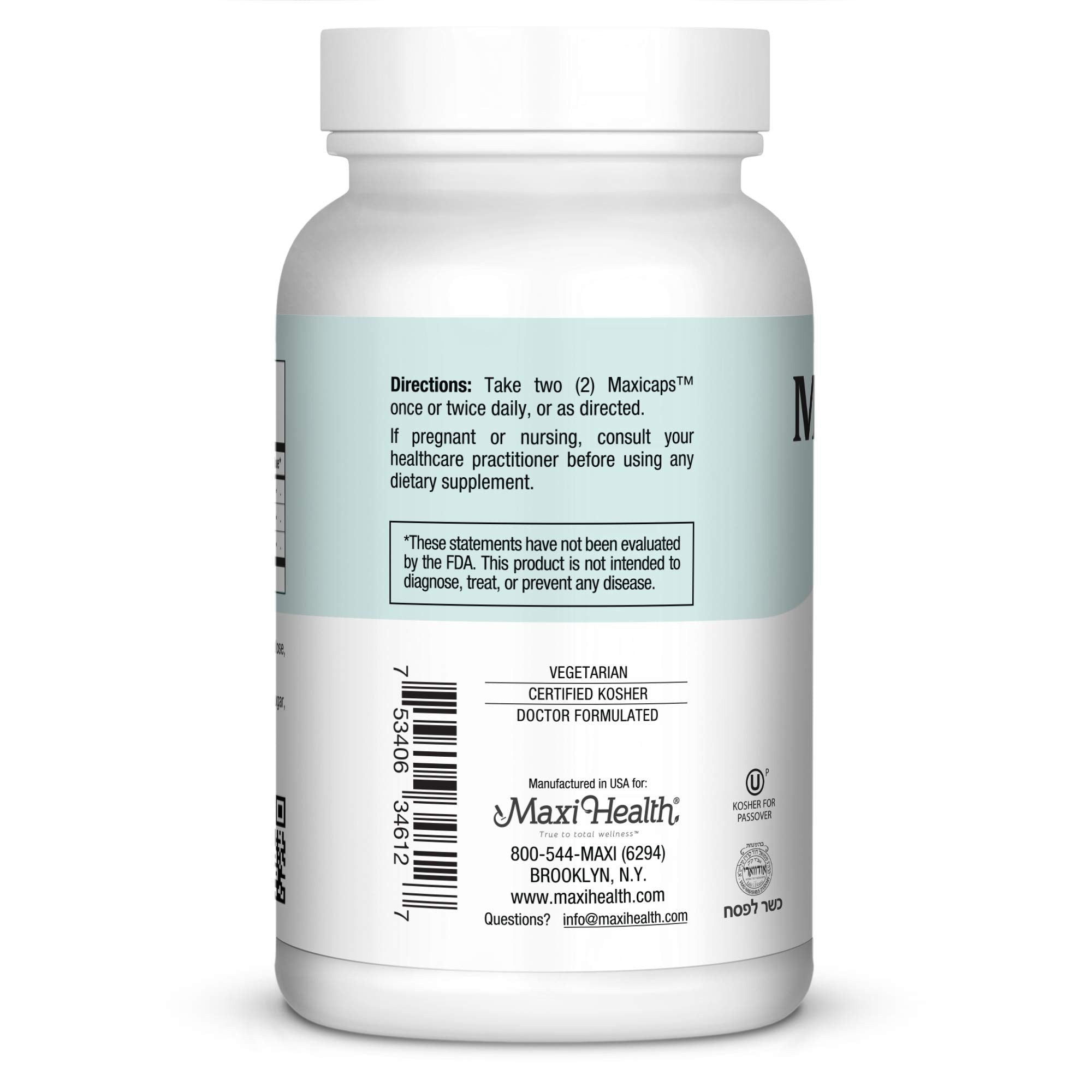 Maxi Health Maxi Calm 120 Capsules side view showing capsule size