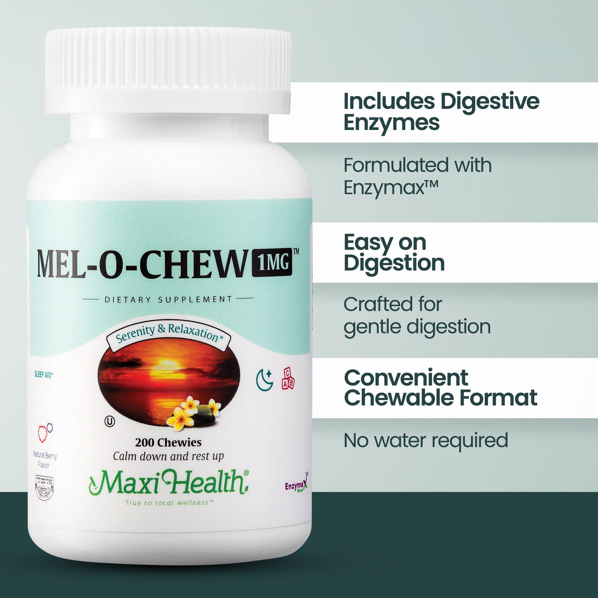 Maxi Health Mel-O-Chew 1mg Chewable Tablets showing mixed berry flavour