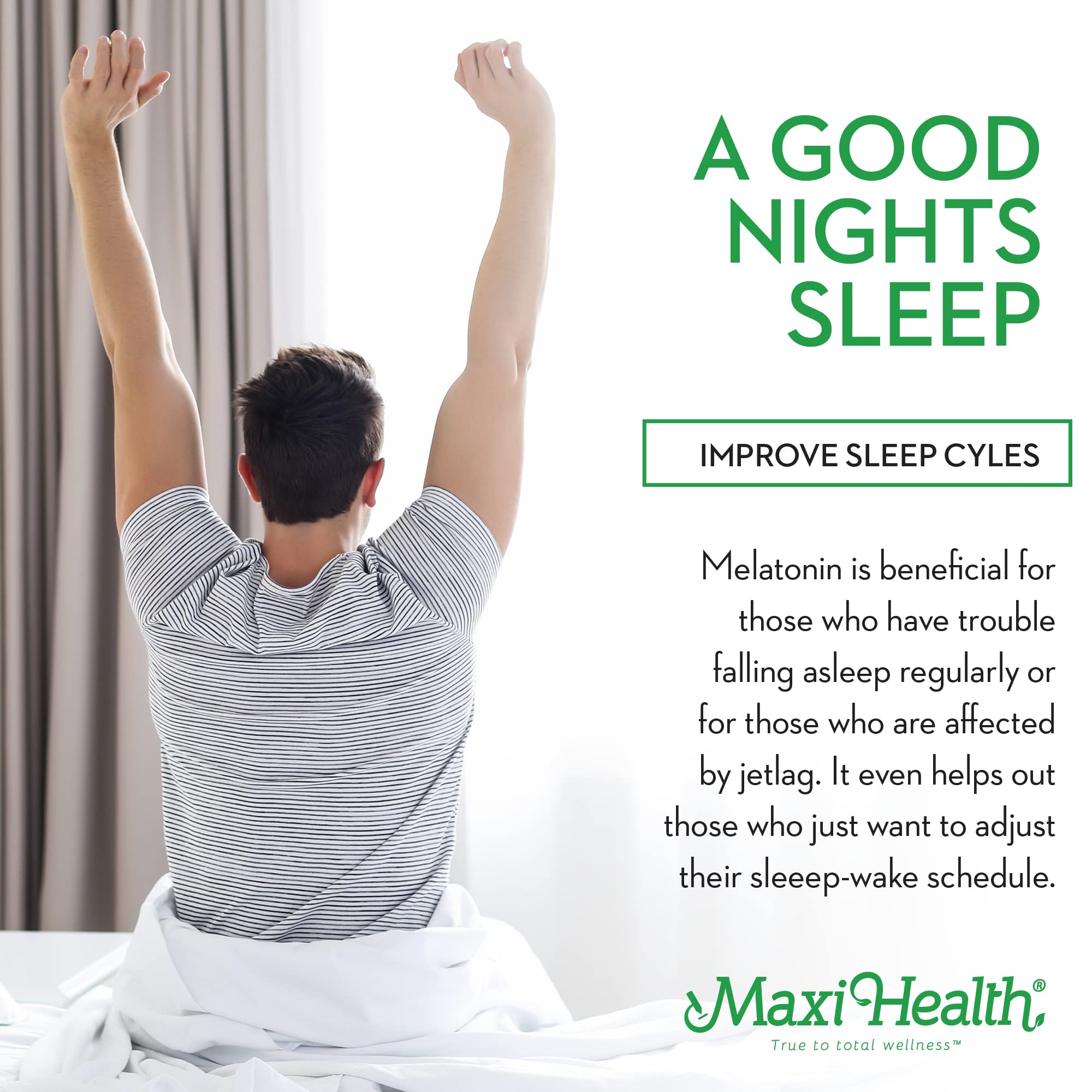 Maxi Health Mel-O-Chew chewable melatonin on a wooden table