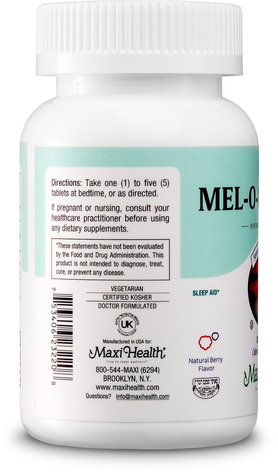 Maxi Health Mel-O-Chew packaging with 100 tablets