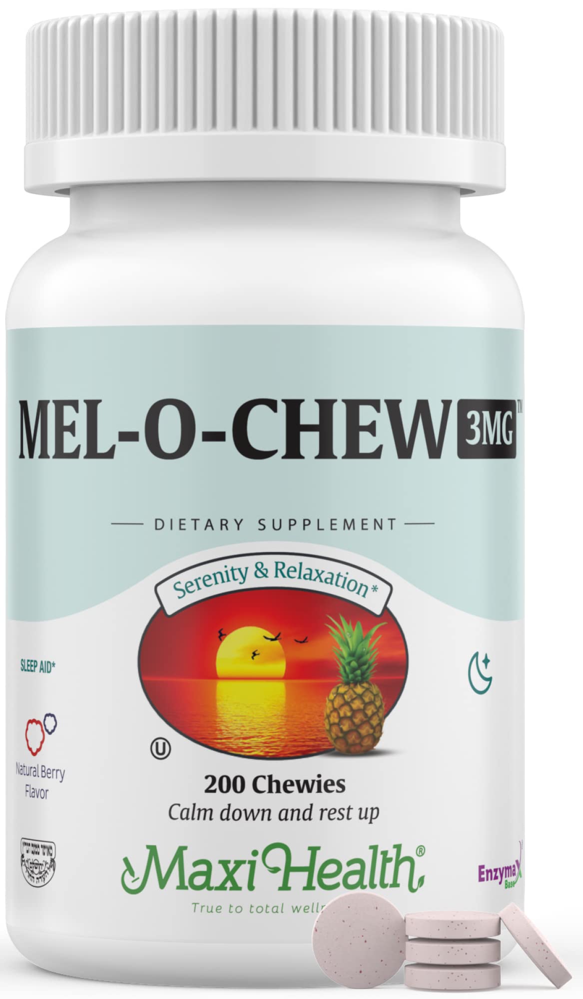 Maxi Health Mel-O-Chew Sleep Supplement back view of packaging