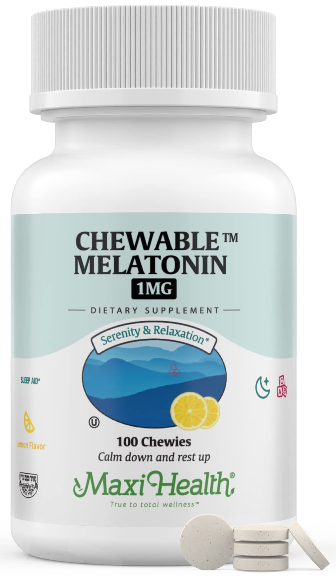 Maxi Health Melatonin 1mg Chewable Tablets packaging
