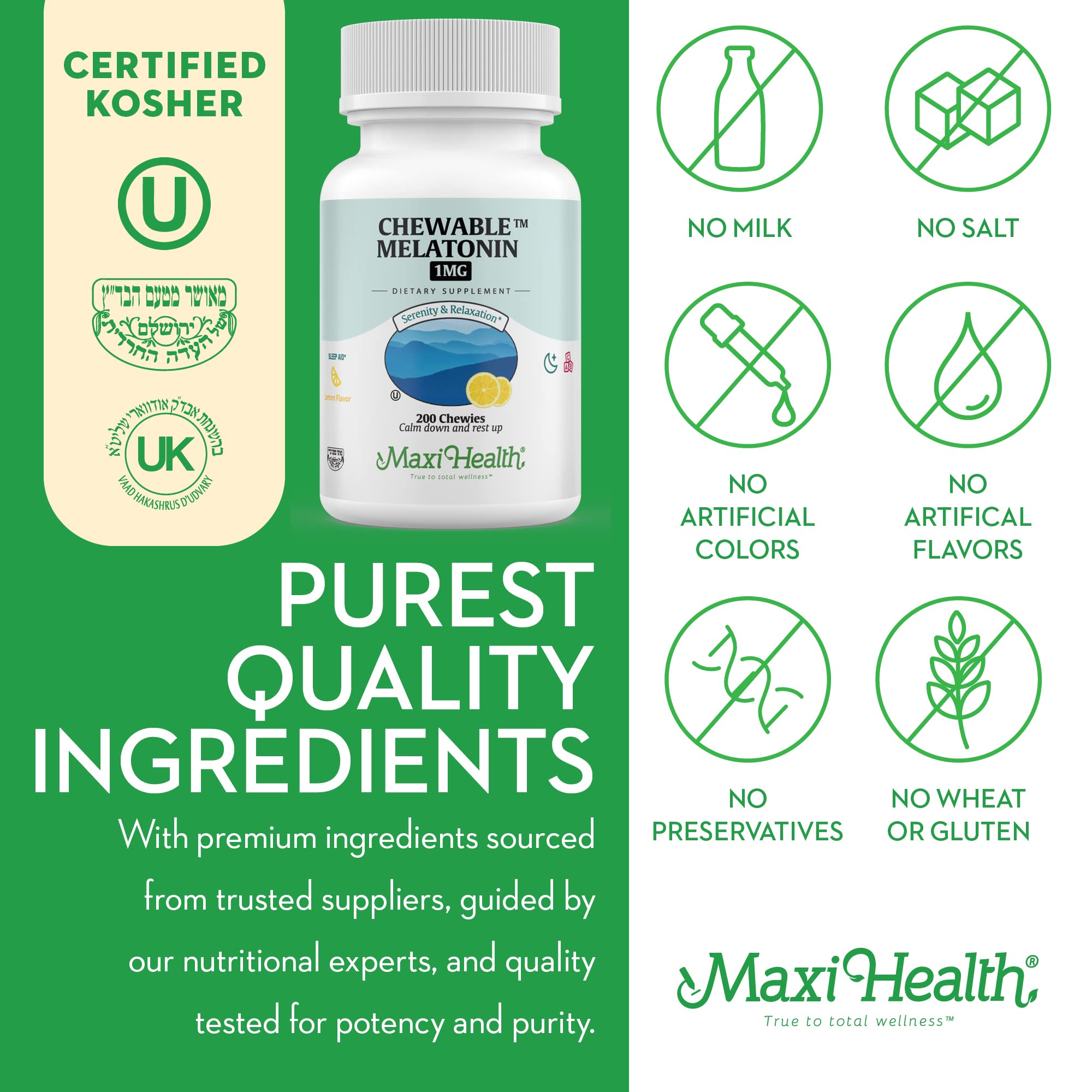 Maxi Health Melatonin 1mg Chewable Tablets showing chewable texture