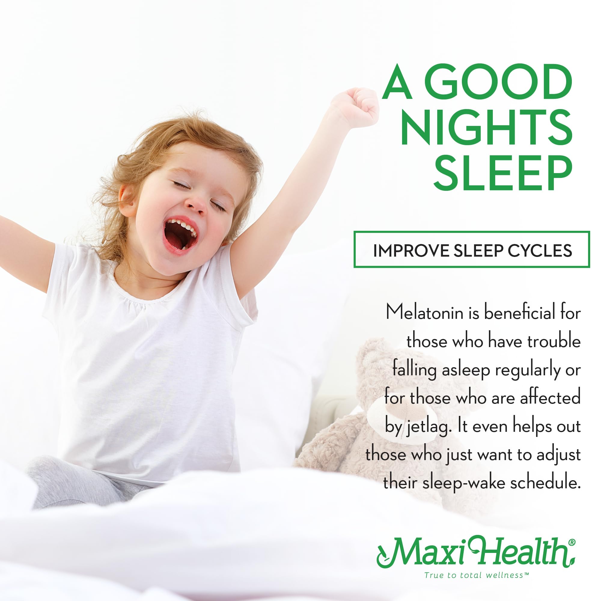 Maxi Health Melatonin 1mg Chewable Tablets with a glass of water