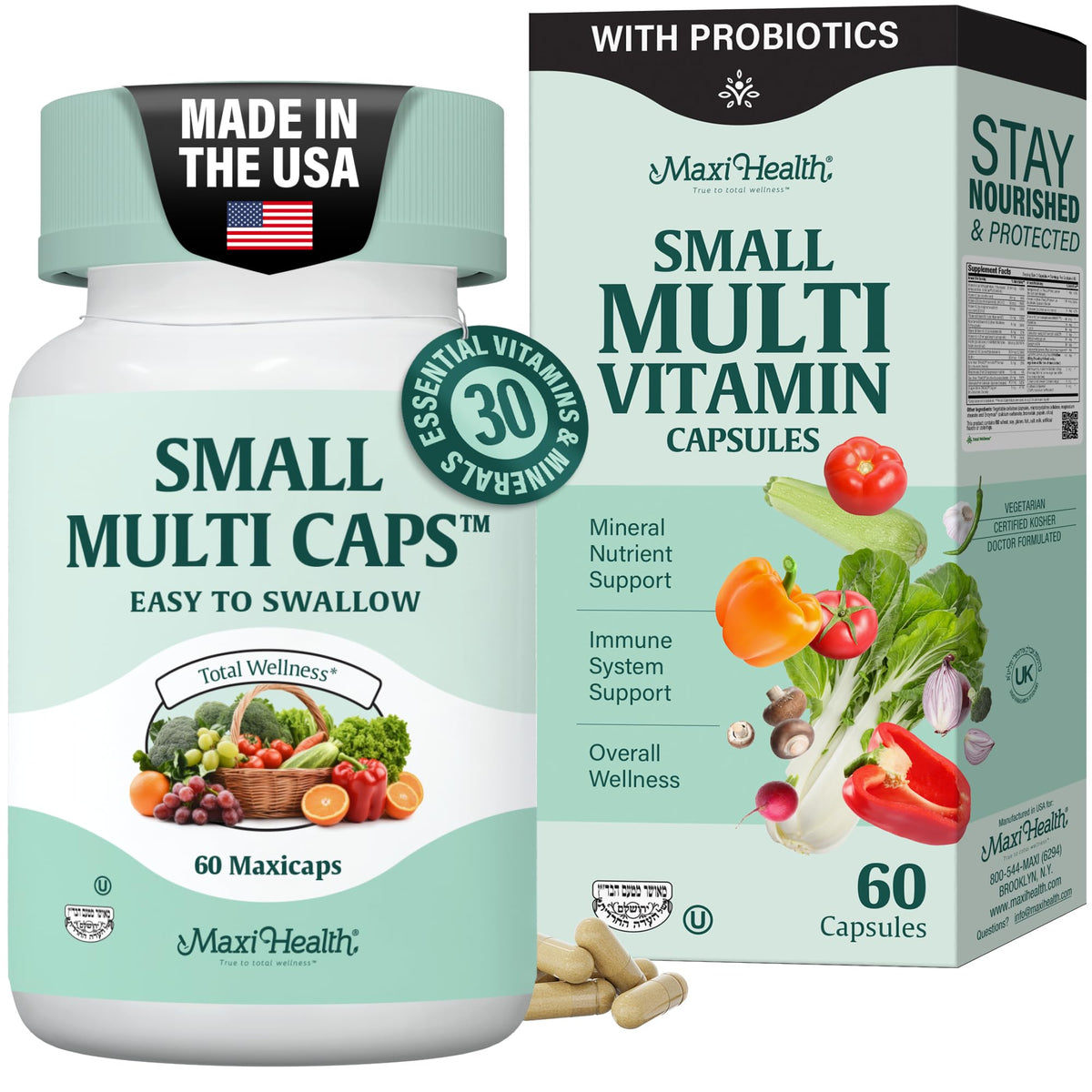Maxi Health Mini Multi Vitamins 60 capsules front view
