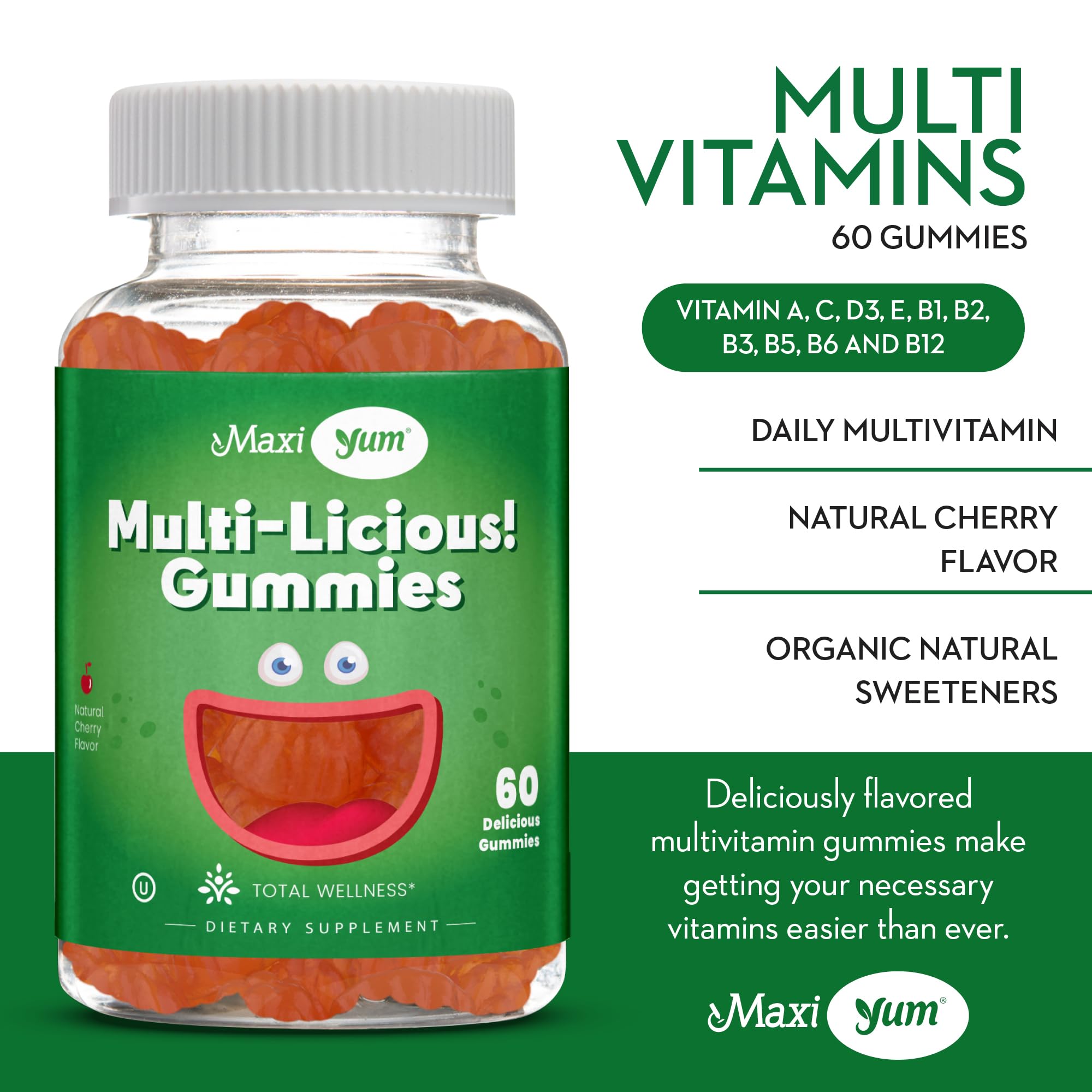 Maxi Health Multi-Licious Multivitamin Gummies 222g back view with ingredients