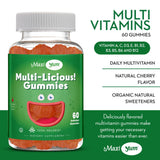 Maxi Health Multi-Licious Multivitamin Gummies 222g back view with ingredients