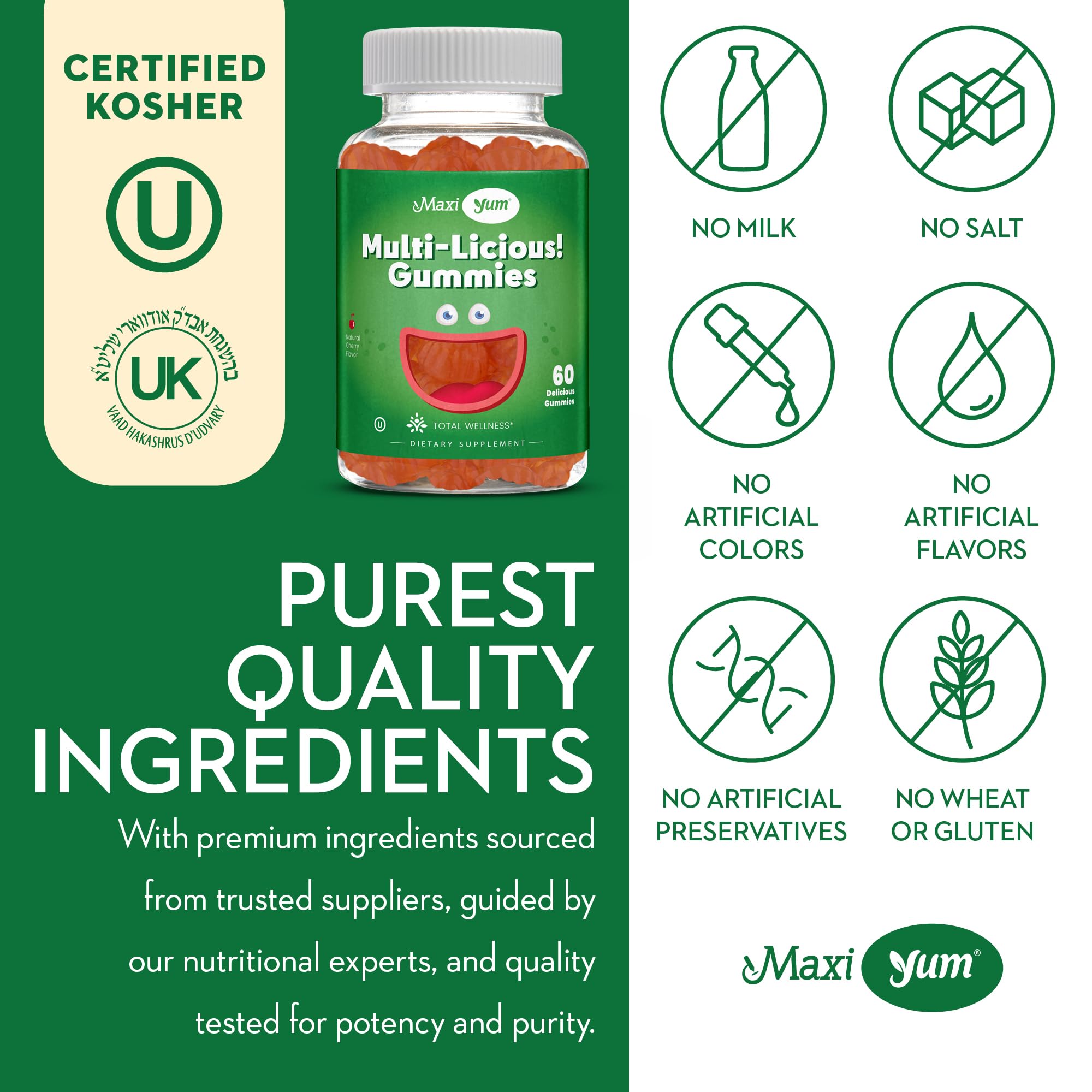 Maxi Health Multi-Licious Multivitamin Gummies 222g in a bowl