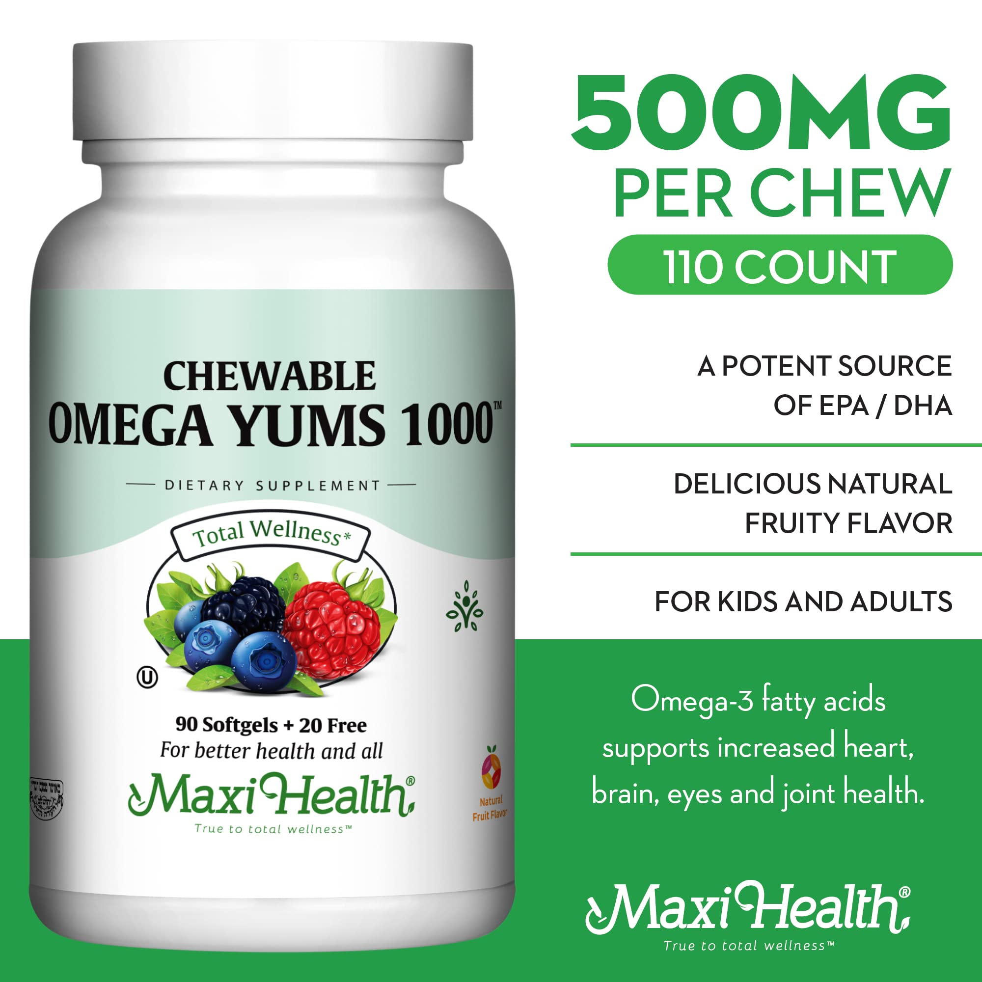 Maxi Health Omega-3 Chewable Supplement 1000mg Fruity Burst back view