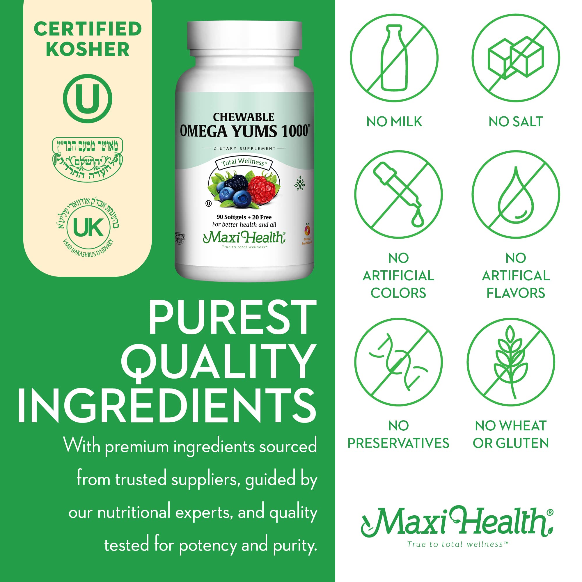 Maxi Health Omega-3 Chewable Supplement 1000mg Fruity Burst softgels