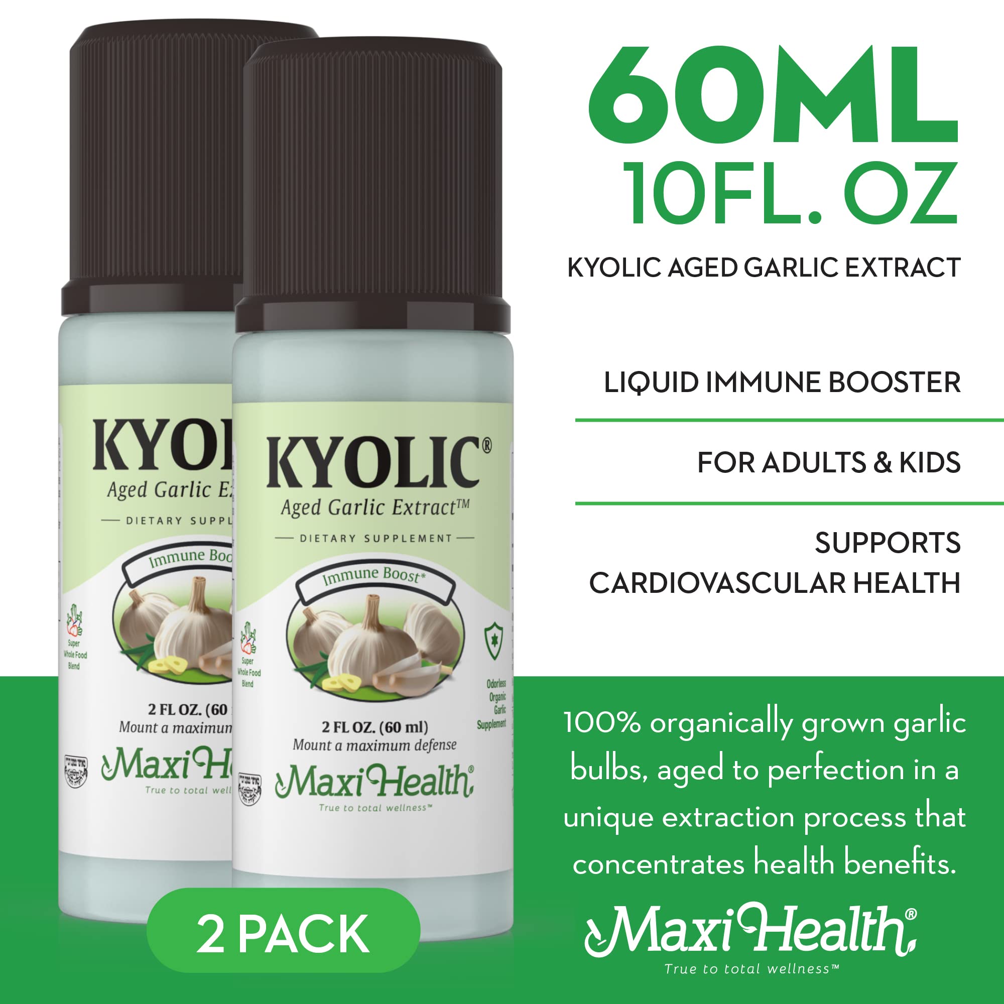 Maxi Health Organic Aged Garlic Extract Liquid Supplement bottle back view
