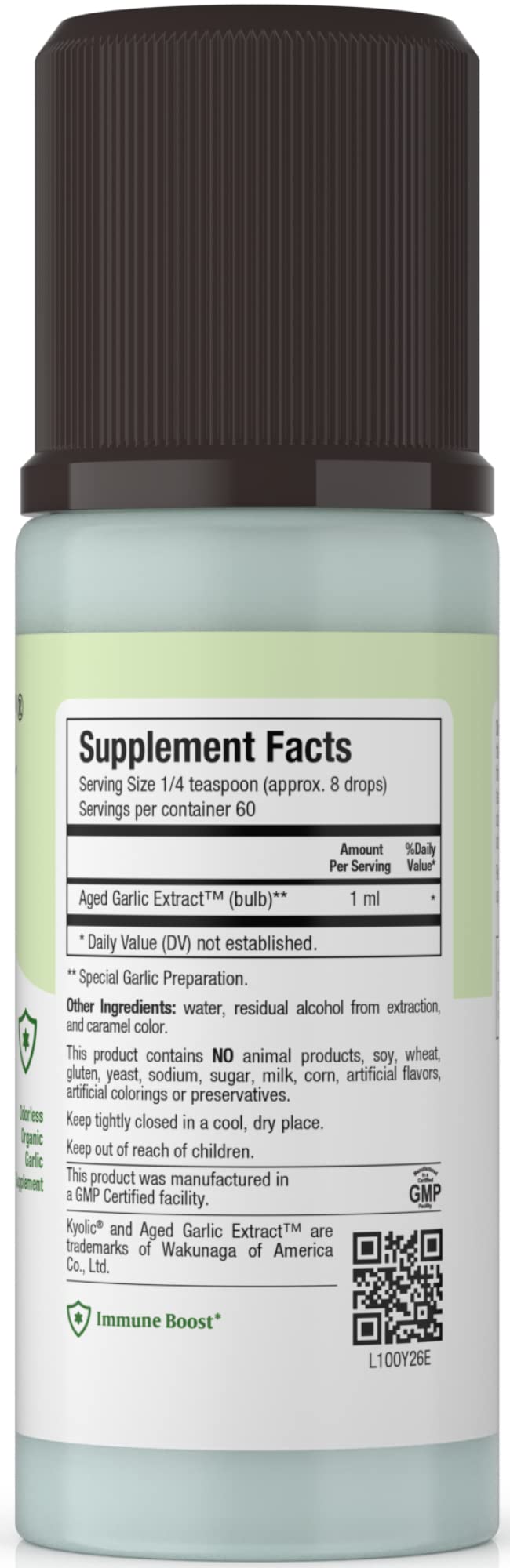 Maxi Health Organic Aged Garlic Extract Liquid Supplement bottle side view