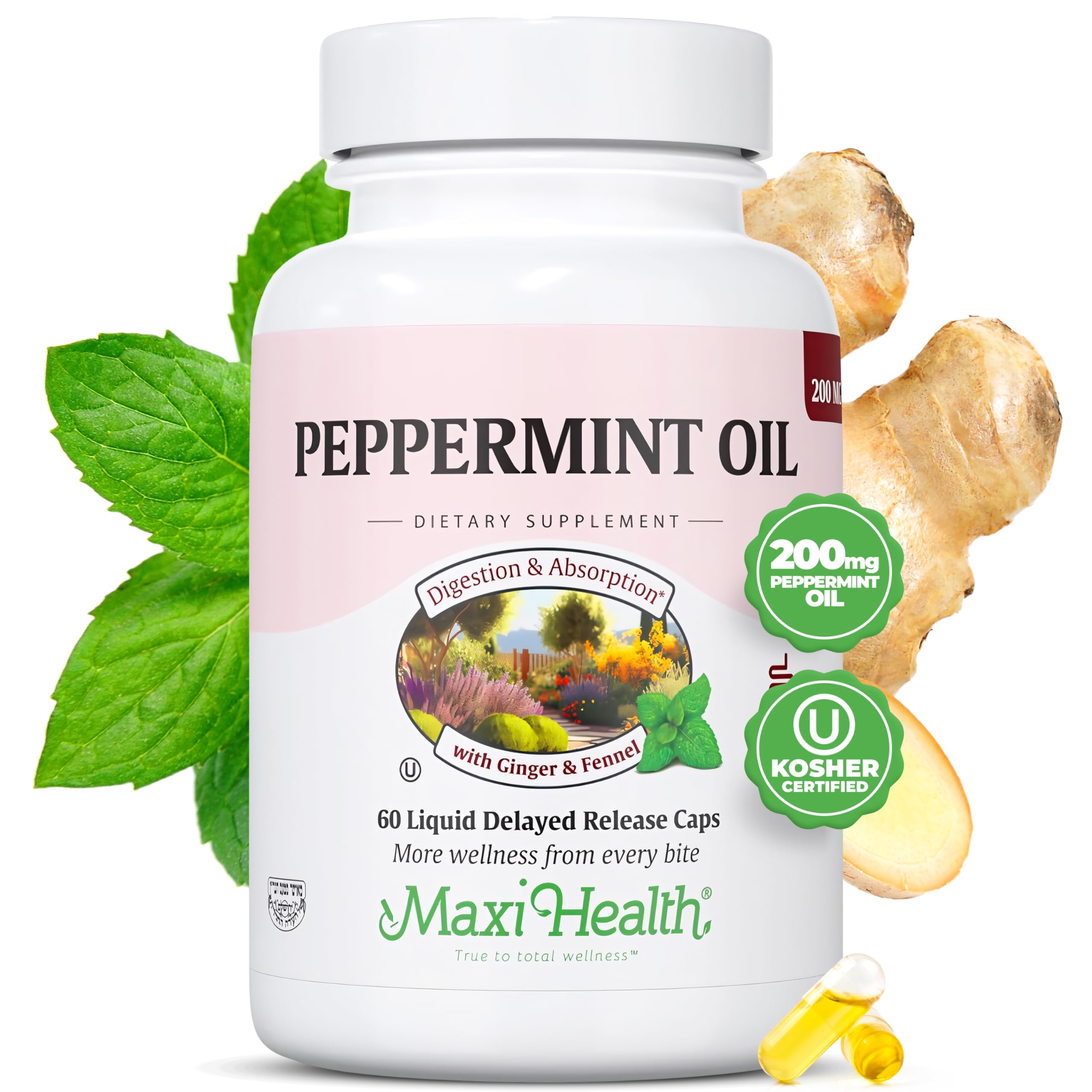 Maxi Health Peppermint Oil Capsules 60 count front view