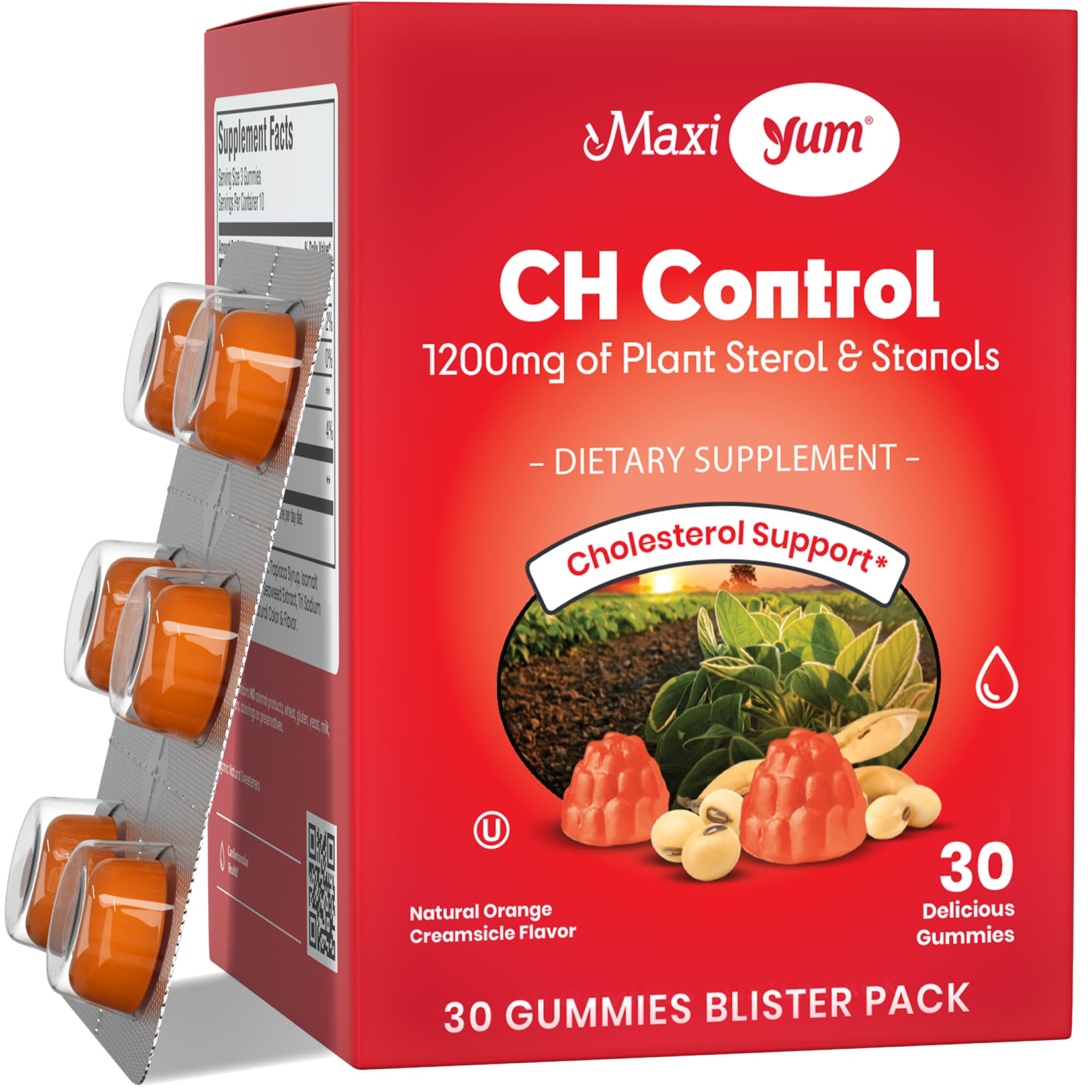Maxi Health Plant Sterols & Stanols Gummies front view with orange flavour