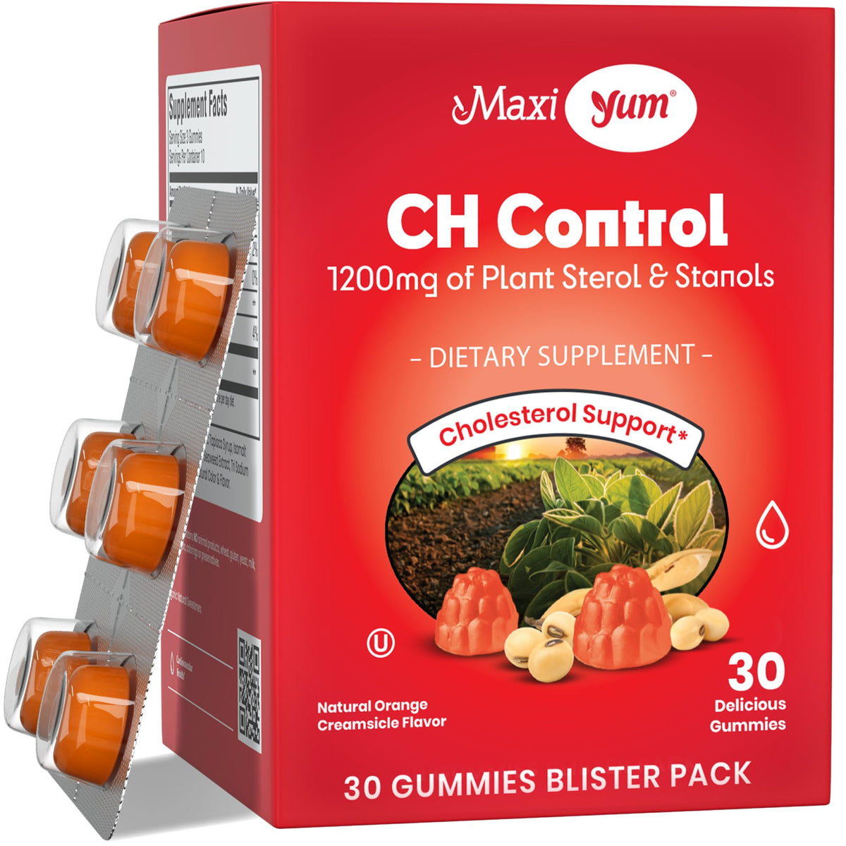 Maxi Health Plant Sterols & Stanols Gummies front view with orange flavour