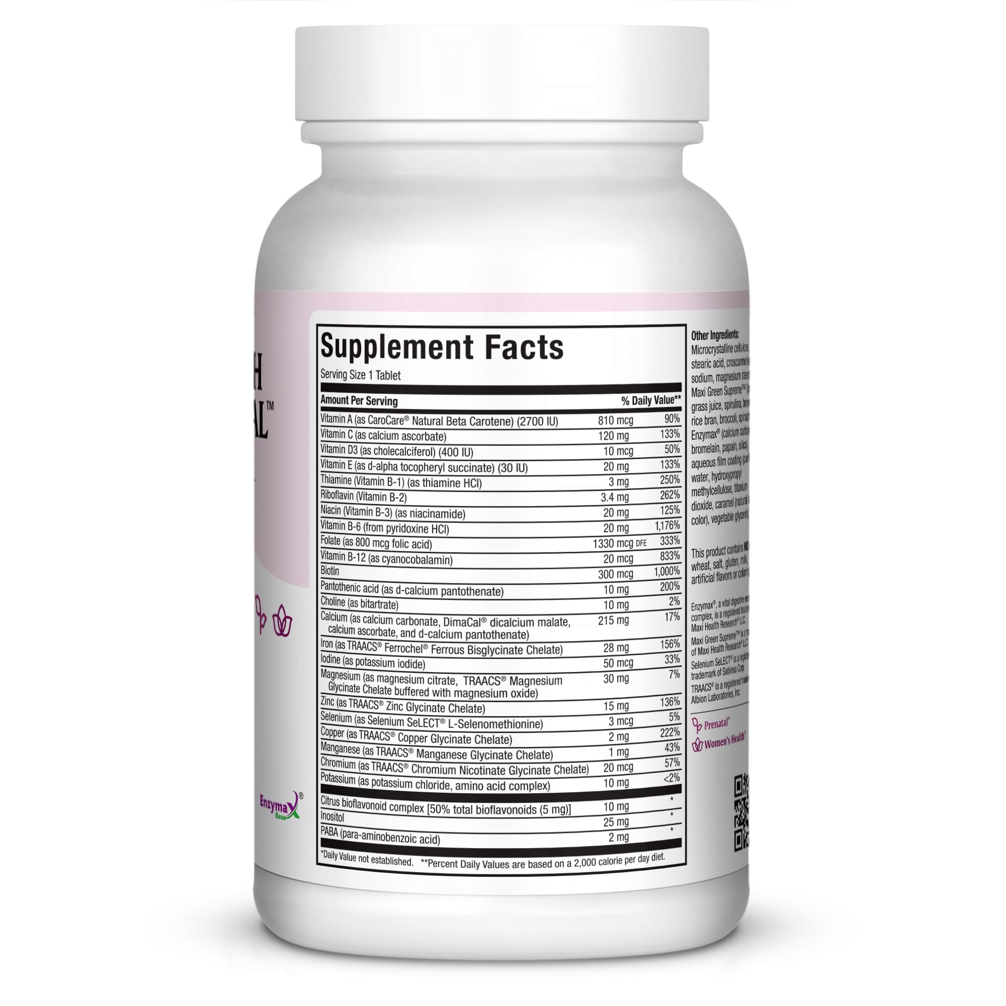 Maxi Health Prenatal Vitamins back view of packaging