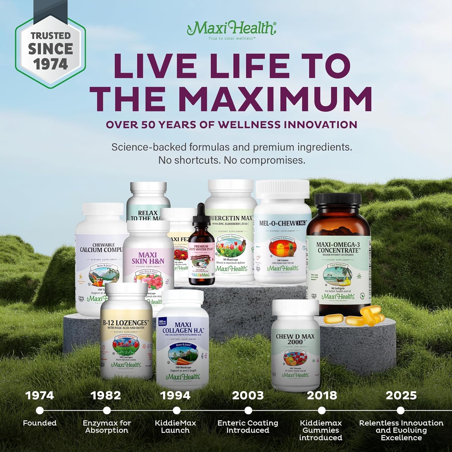 Maxi Health Probiotic Capsules displayed on a wooden table