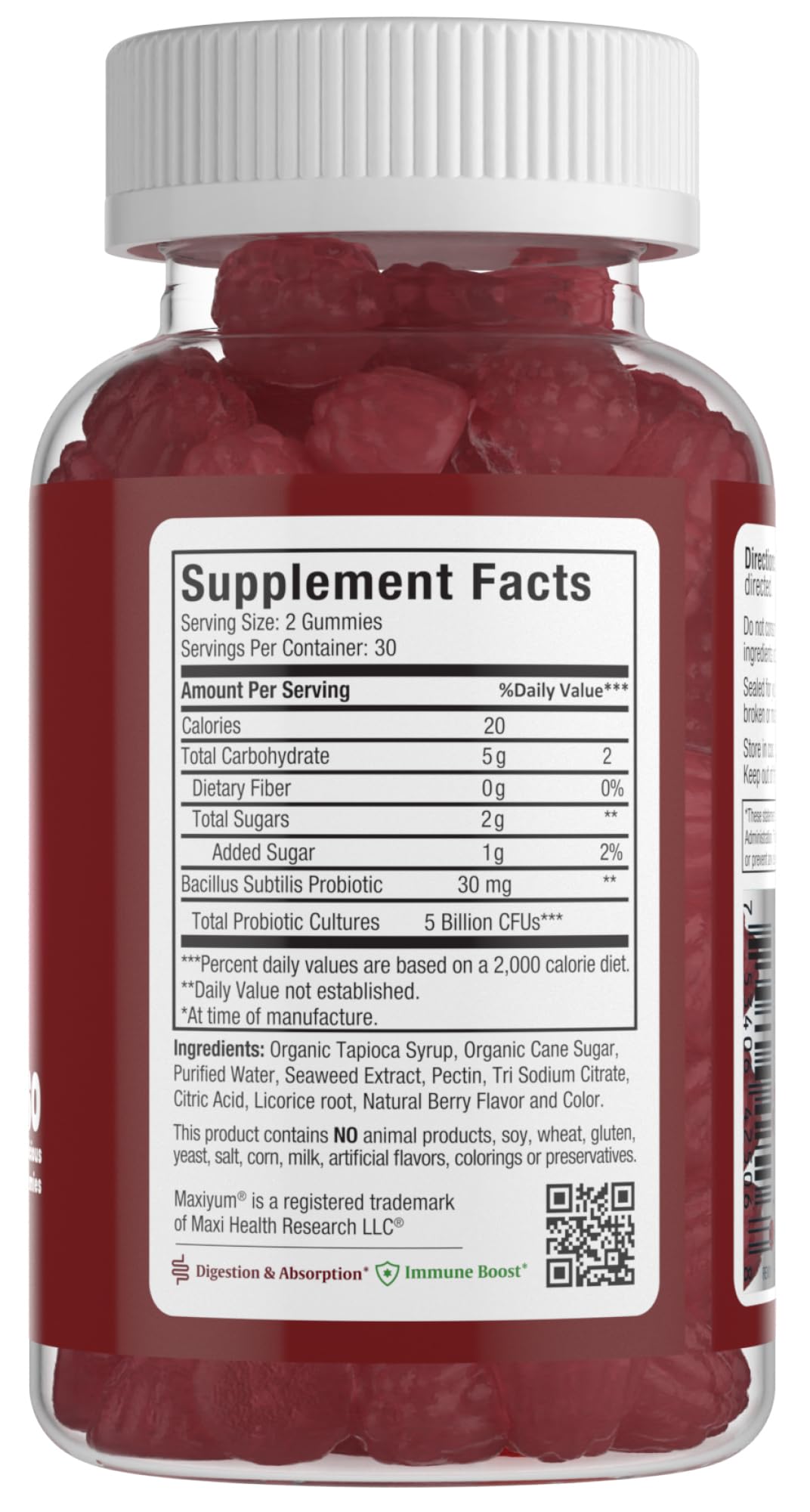 Maxi Health Probiotic Gummies 5 Billion CFU natural berry flavour