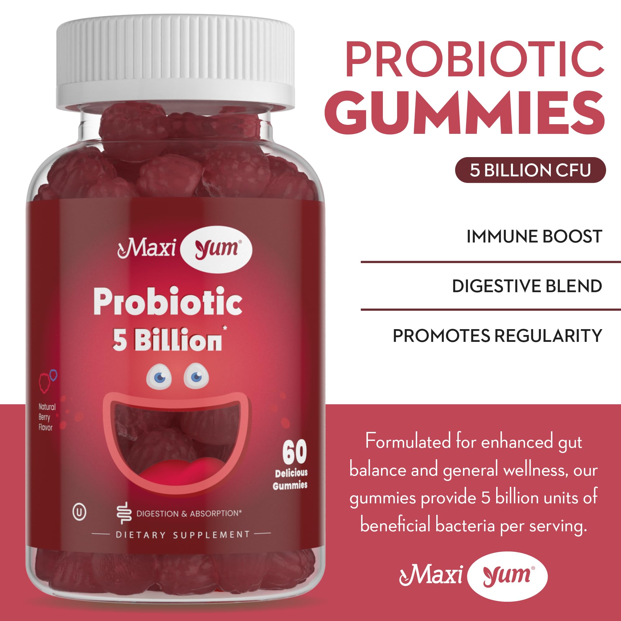 Maxi Health Probiotic Gummies 5 Billion CFU showing gummies in hand