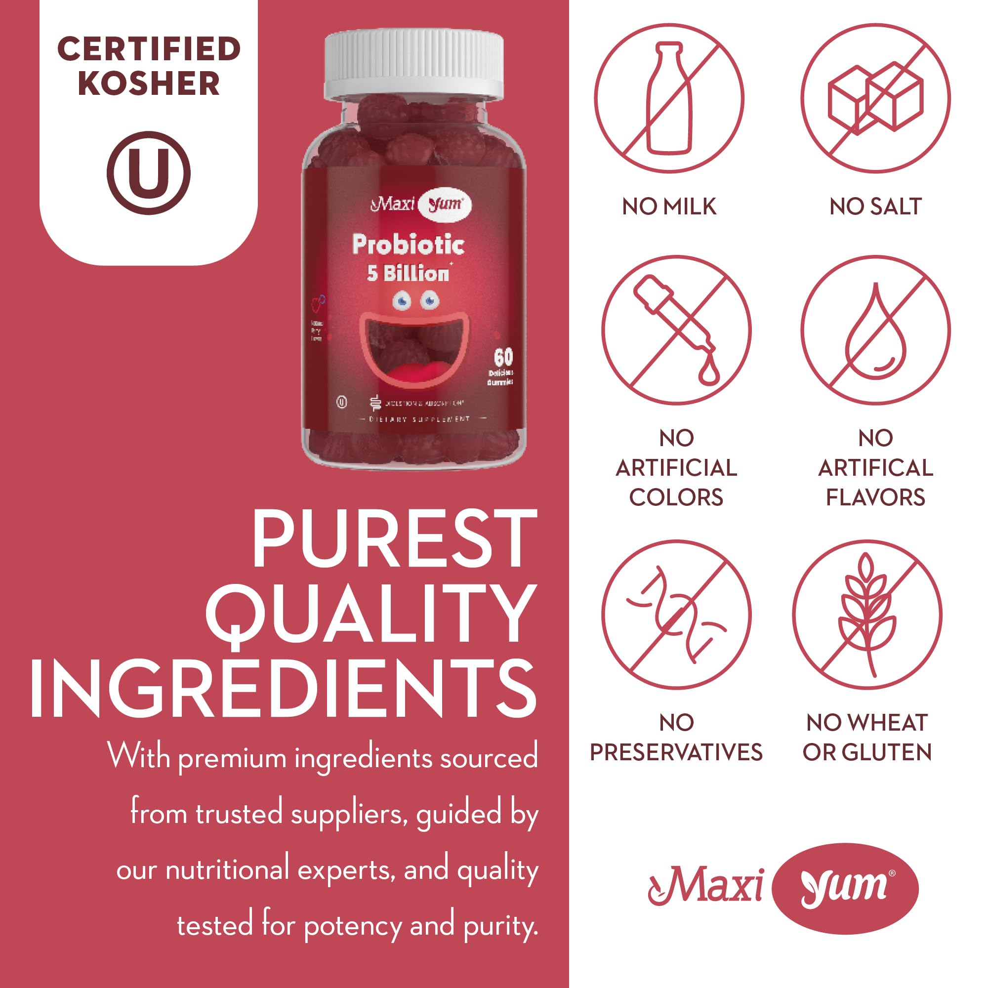 Maxi Health Probiotic Gummies 5 Billion CFU side view of packaging